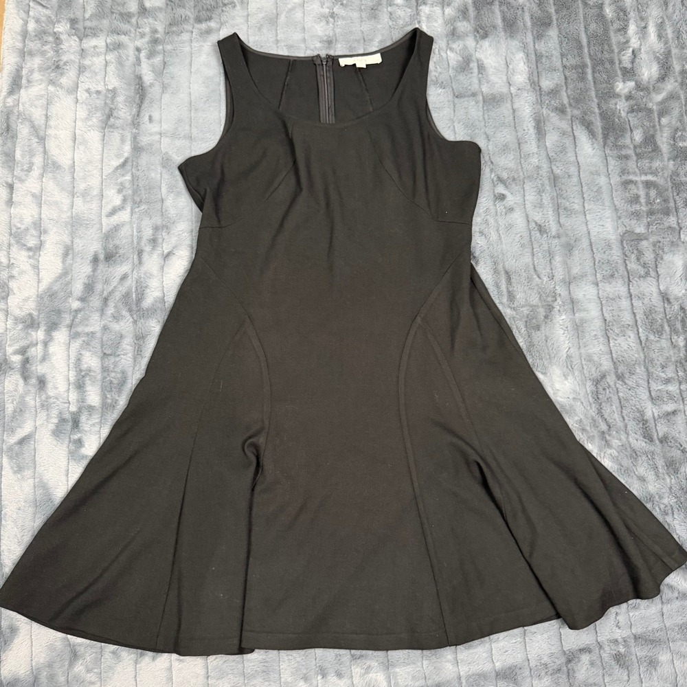 Ann Taylor LOFT Black Sleeveless Fit and Flare Dress Petite 12P Scoop Neck 6988